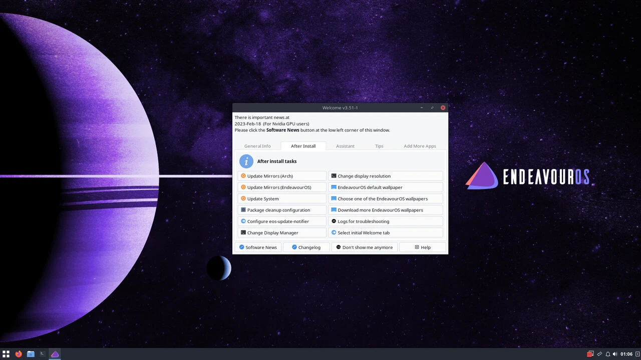 Screenshot of EndeavourOS